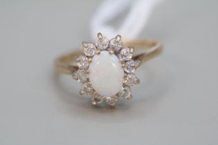 Ladies 9ct Gold Opal and CZ Cluster ring Size N