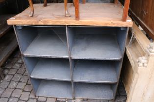 Industrial Six hole Shelf unit with Stained Pine plank top