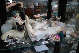 2 Royal Crown Derby Cat Paperweights, (gold stoppers), Swarovski Tiger, Beswick Siamese Cat