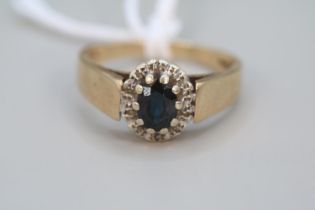 Ladies 9ct Gold Sapphire & Diamond Cluster ring Size R