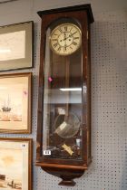 Edwardian Walnut wall clock with roman numeral Dial
