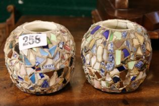 Pair of French Style Pique Assiette Mosaic Folk Art Vases