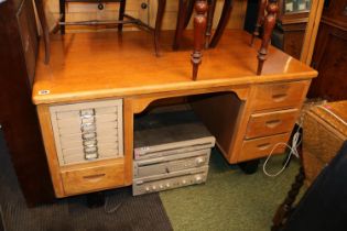 Vintage Mid Century Oak Desk with Metal Drawers later fitted