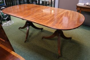 19thC Mahogany Regency Style table with 2 leaves over tripod base and brass casters 250cm in Length