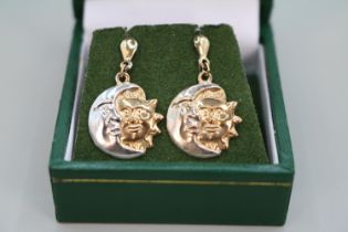 Pair of 9ct Gold Sun and Moon Earrings