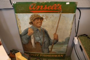 Large Ansells Brewery Jolly Fisherman Publican sign 81 x 113cm