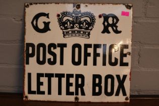 Antique G R Post Office Letter Box Enamel sign circa 1920, 30 x 28cm