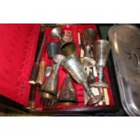 Collection of 6 Silver plated flutes, assorted Cutlery and a Cutlery Case