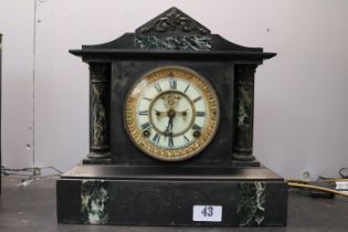 Ansonia Belgian Slate and Italian Marble mantel clock with open escapement and Roman Numeral Dial