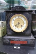 19thC Belgian Slate clock with inset marble A Wehale & Sons of Cambridge with numeral dial