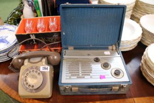 Vintage Green Dial Telephone with St Ives Label and a PYE portable Radio