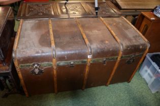 Very Large Steamer trunk with wooden and metal supports and leatherette outer 118cm in Length