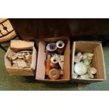 3 Boxes of assorted 19thC and later ceramics inc. Satsuma, Newhall, Masons etc