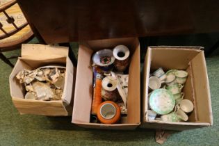 3 Boxes of assorted 19thC and later ceramics inc. Satsuma, Newhall, Masons etc