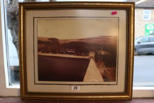 Framed Colour Print memorial Flight Lancaster over Derwent signed by Flt lt David Shannon DFC DSO