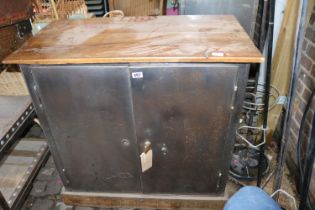 2 Door Stripped Metal Chemical Cabinet with Stained wooden planked top