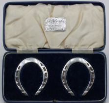 Boxed Pair of Solid Silver Horseshoes by William Hutton & Sons, West St, Sheffield 1939. Retailed by