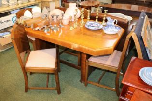 Art Deco Walnut Shaped top dining table with a Set of 4 Art Deco Herring bone veneered dining chairs