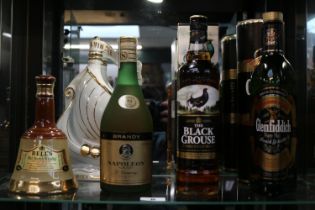 Napoleon Brandy, The Black Grouse 70cl, Glenfiddich 70cl and Invincible Larsen Cognac