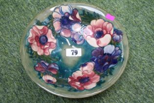 Moorcroft Pansy pattern Fruit Bowl with impressed and signed mark to base. 25cm in Diameter