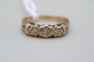 Ladies 9ct Gold Diamond set ring with Heart design shoulders London 1980 Size M