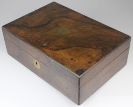 Large Jewellery or Sewing Box in Walnut. Measures 33.5cm, 23cm by 11.5cm.