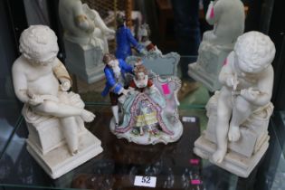 Pair of Minton Parian Bookends and a Continental Porcelain figural group