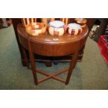 Oak Art Deco Half Moon hall table with single drawer and straight supports