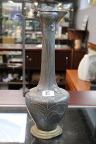 WMF Art Nouveau Pewter Wine Ewer stamped to base floral decorated. 41cm in Height