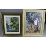 Two impressionist woodland scene oils by the renowned Hertfordshire artist Kathleen M Downing. "