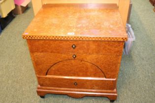 Birds Eye Maple fronted Beech bedside cabinet of 3 drawers - SAVOY Sale Bonhams. 63cm in Width
