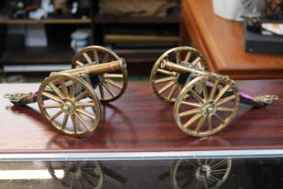 Matched Pair of Desk Cannons of Brass and Wooden construction