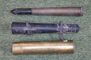 WW2 75mm Brass Shell case believed to be from a Sherman Tank and a Practice Shell in Leather Case