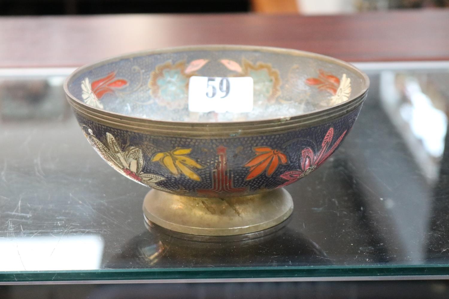 1980 Moscow Summer Olympics souvenir bowl, brass and hand painted, of far eastern influence. - Image 2 of 2