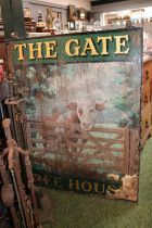 The Gate Free House Pub Sign wooden painted in metal frame 81 x 98cm
