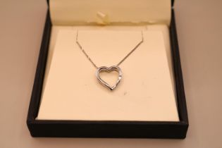 Boxed The Diamond Store White Gold Ladies Diamond set Heart Pendant on chain