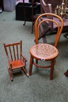 Caned Thonet Style Childs Bentwood chair and a Dolls Rocking Chair