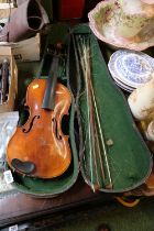 Antique Violin in case stamped Stainer with 2 Bows