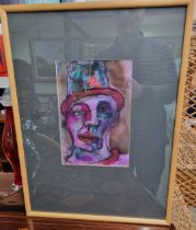 Trevor Thomas (1907-1993) "Sad Clown" 1989 Original Watercolour. Framed and glazed. Measures 55cm by