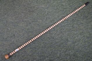 Banded Handmade walking cane with turned top with mother of pearl inlay 95cm in Length