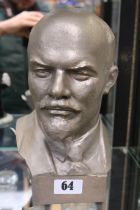 Painted Spelter Bust Of Lenin with Cyrillic writing impressed. 25cm in Height