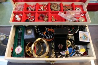 20thC Jewellery box with assorted Bangles, Rings, Brooches etc