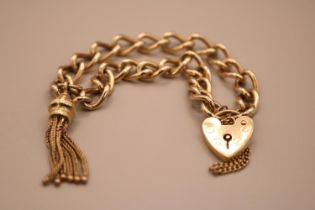 Ladies 9ct Gold Chain link bracelet with padlock 18.5g total weight