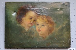 19thC oil on canvas of 2 boys unsigned