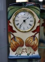 Moorcroft Fuchsia decorated mantel clock 15cm in Height