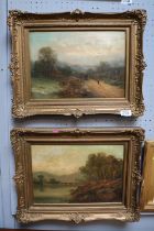 2 19thC Gilt Gesso framed Oil on canvas paintings signed to bottom left