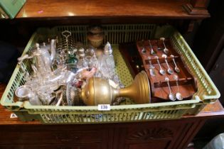 Collection of assorted Silver plated Flatware, tableware and brassware to include Oil Lamps, Scent