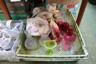 Burleighware transfer printed dinner service and assorted glassware Thomas Webb, Cranberry etc