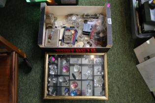 COllection of assorted Swarovski Crystal ornaments and a selection of watches