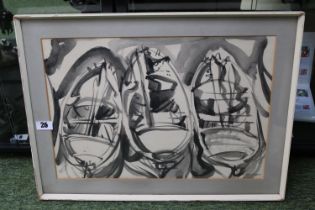 Irene Awret 1921 - 2014 Framed watercolour of Boats signed to bottom right